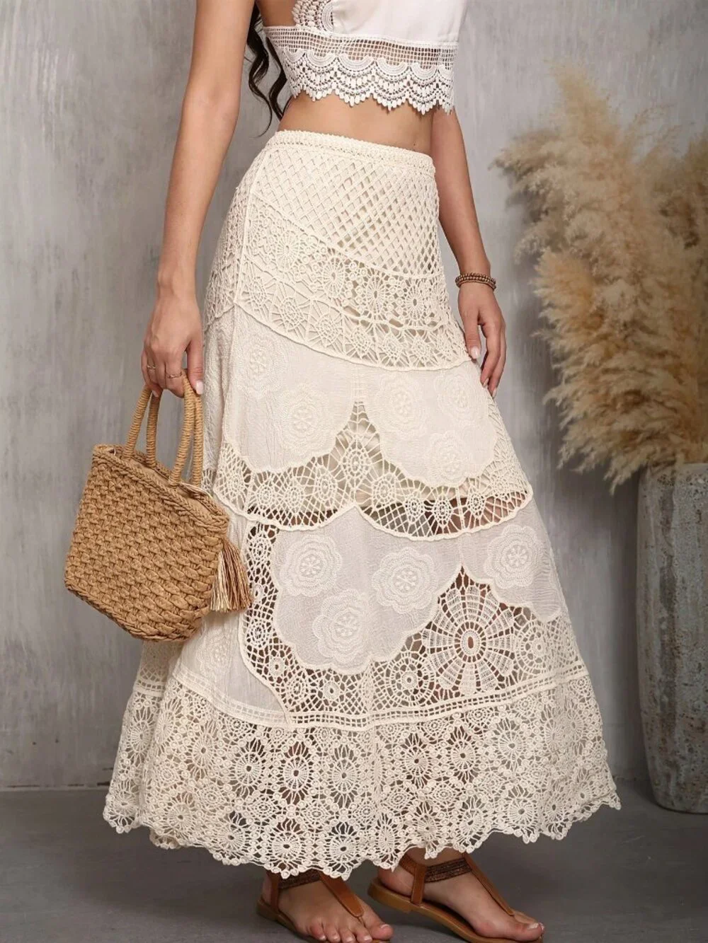 Apricot Boho Women's Lace A-Line Skirt - Picture 4 of 5